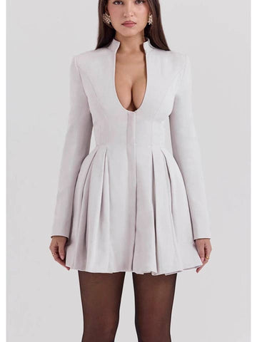 Victoria - Pleated Long Sleeve Blazer Dress